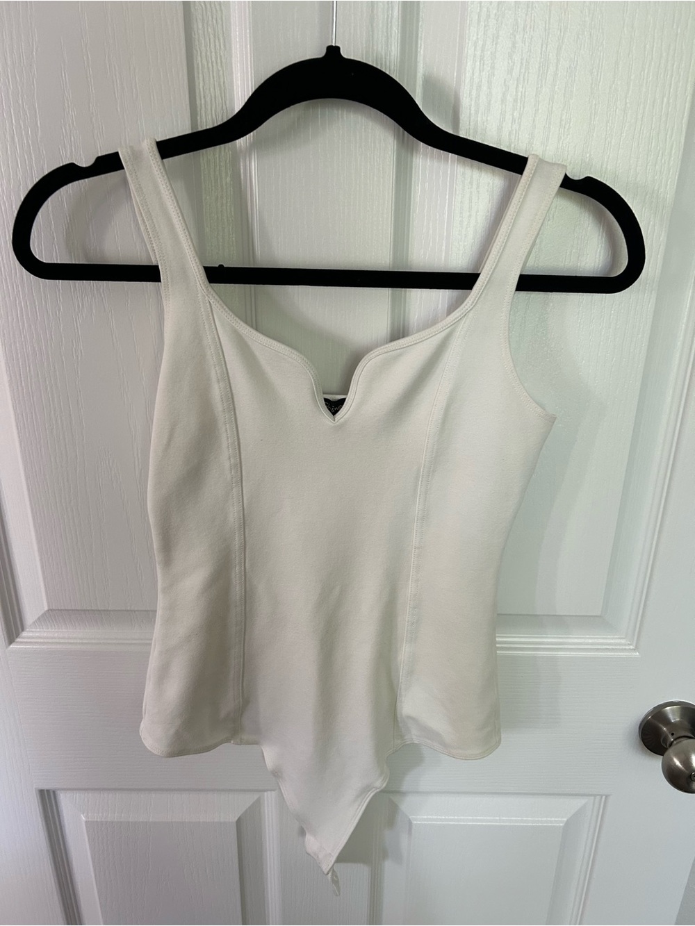 Shinestar White Scoop V-Notch Tank Bodysuit